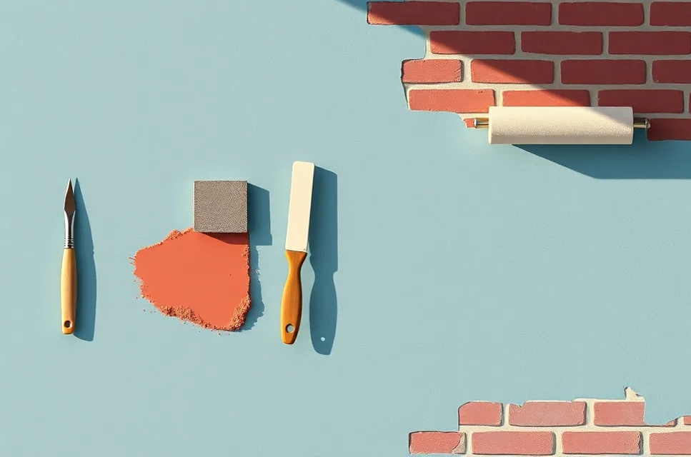 Outils de peinture disposés dans l'ordre des étapes du chantier